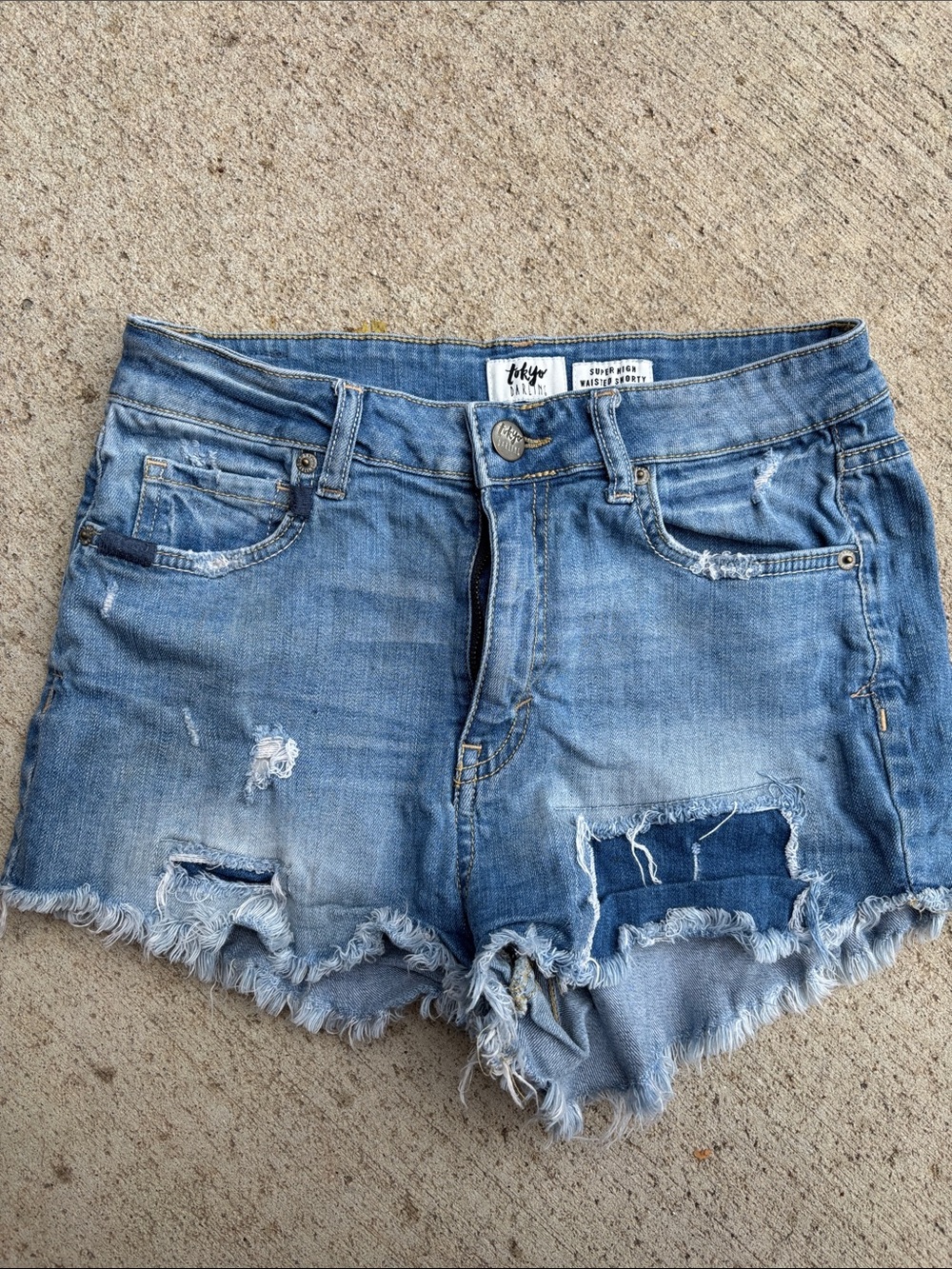 tokyo Darling Light Blue Distressed Denim Shorts